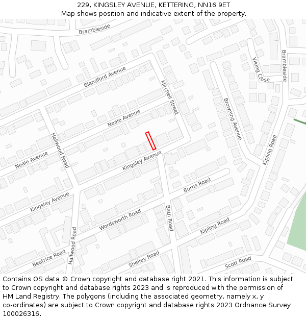 229, KINGSLEY AVENUE, KETTERING, NN16 9ET: Location map and indicative extent of plot