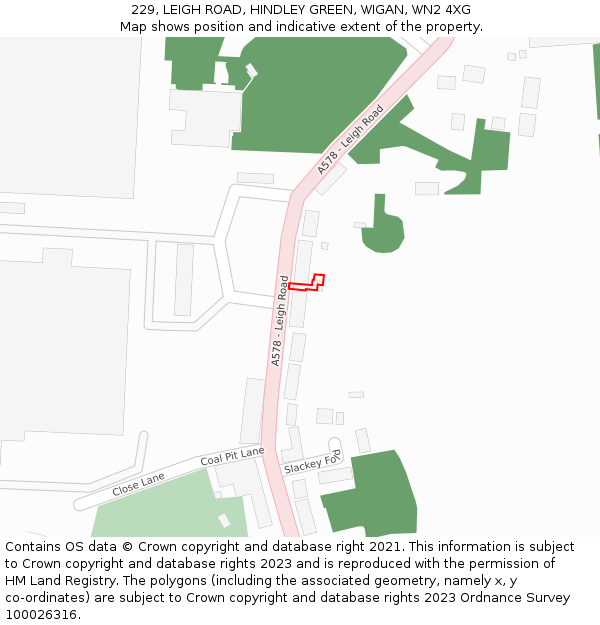 229, LEIGH ROAD, HINDLEY GREEN, WIGAN, WN2 4XG: Location map and indicative extent of plot