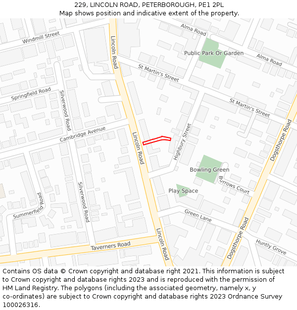 229, LINCOLN ROAD, PETERBOROUGH, PE1 2PL: Location map and indicative extent of plot