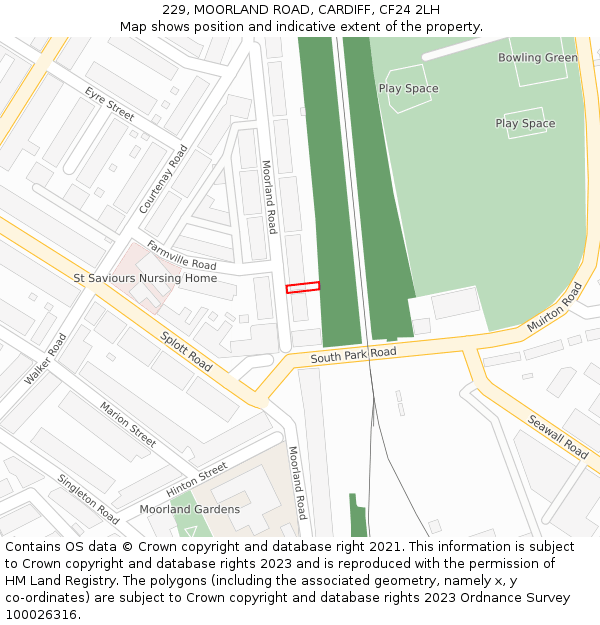 229, MOORLAND ROAD, CARDIFF, CF24 2LH: Location map and indicative extent of plot