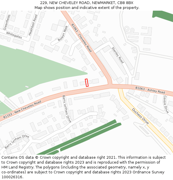 229, NEW CHEVELEY ROAD, NEWMARKET, CB8 8BX: Location map and indicative extent of plot