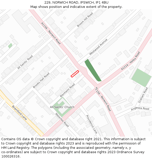 229, NORWICH ROAD, IPSWICH, IP1 4BU: Location map and indicative extent of plot