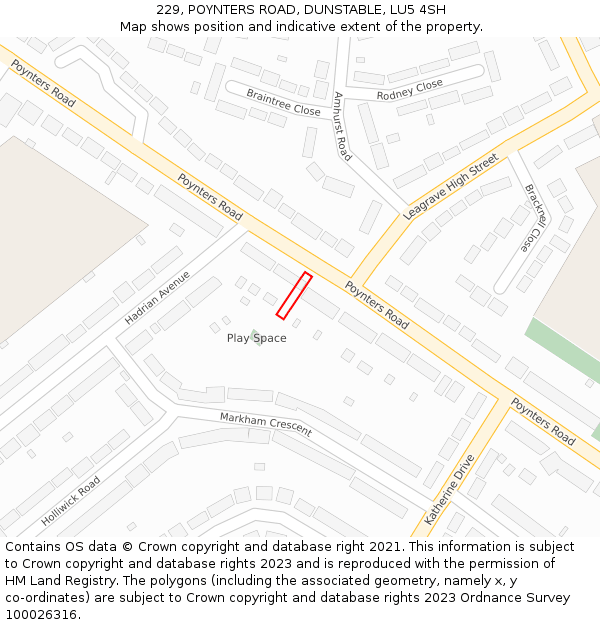 229, POYNTERS ROAD, DUNSTABLE, LU5 4SH: Location map and indicative extent of plot