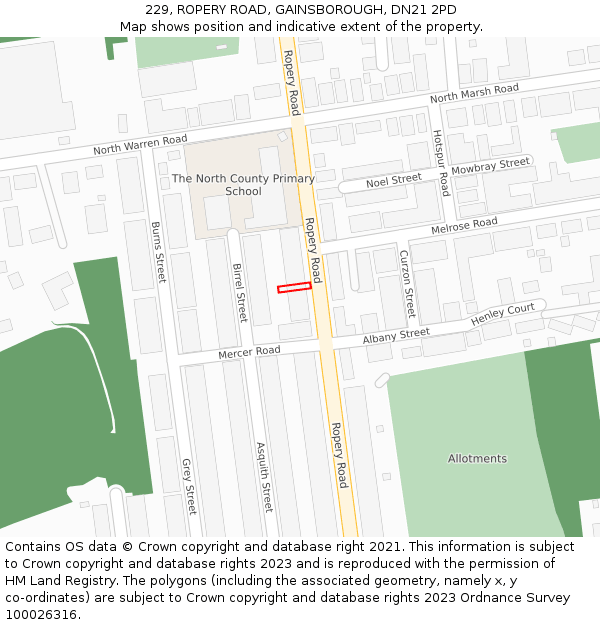 229, ROPERY ROAD, GAINSBOROUGH, DN21 2PD: Location map and indicative extent of plot