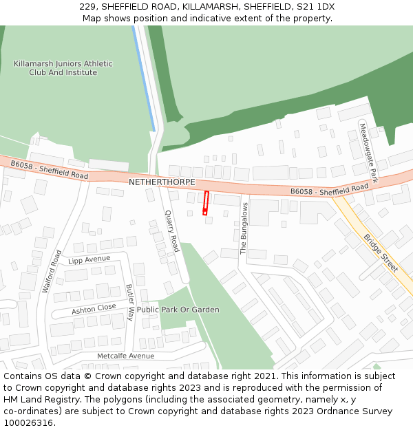 229, SHEFFIELD ROAD, KILLAMARSH, SHEFFIELD, S21 1DX: Location map and indicative extent of plot
