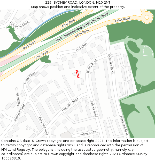 229, SYDNEY ROAD, LONDON, N10 2NT: Location map and indicative extent of plot