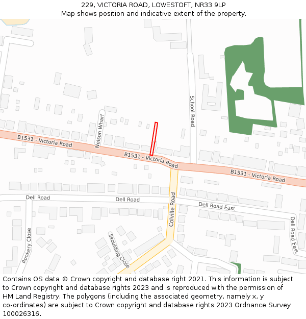 229, VICTORIA ROAD, LOWESTOFT, NR33 9LP: Location map and indicative extent of plot