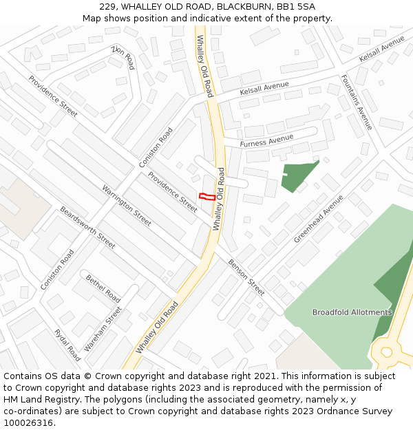229, WHALLEY OLD ROAD, BLACKBURN, BB1 5SA: Location map and indicative extent of plot