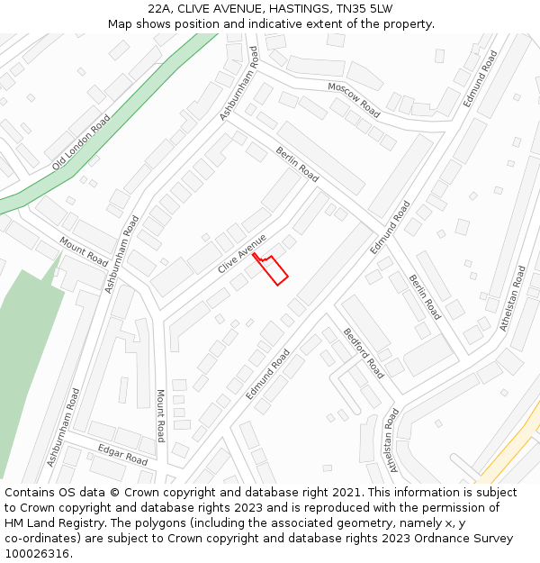 22A, CLIVE AVENUE, HASTINGS, TN35 5LW: Location map and indicative extent of plot