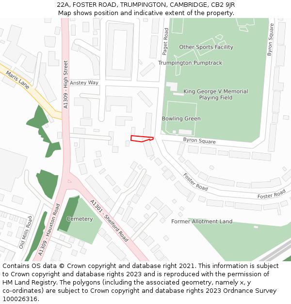 22A, FOSTER ROAD, TRUMPINGTON, CAMBRIDGE, CB2 9JR: Location map and indicative extent of plot