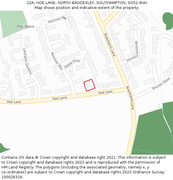 22A, HOE LANE, NORTH BADDESLEY, SOUTHAMPTON, SO52 9NH: Location map and indicative extent of plot