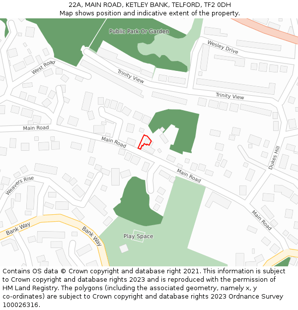 22A, MAIN ROAD, KETLEY BANK, TELFORD, TF2 0DH: Location map and indicative extent of plot