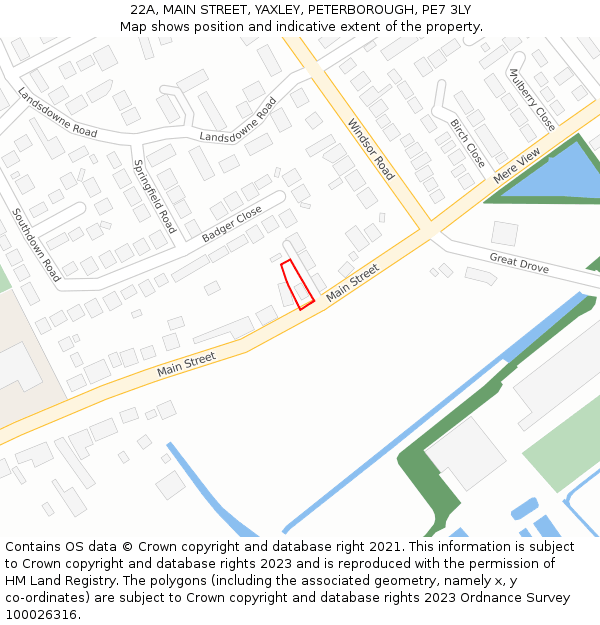 22A, MAIN STREET, YAXLEY, PETERBOROUGH, PE7 3LY: Location map and indicative extent of plot