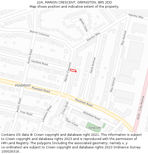 22A, MARION CRESCENT, ORPINGTON, BR5 2DD: Location map and indicative extent of plot