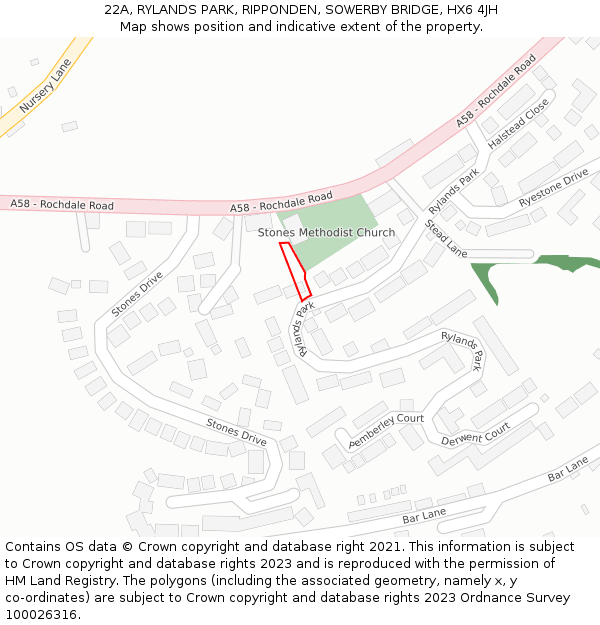 22A, RYLANDS PARK, RIPPONDEN, SOWERBY BRIDGE, HX6 4JH: Location map and indicative extent of plot