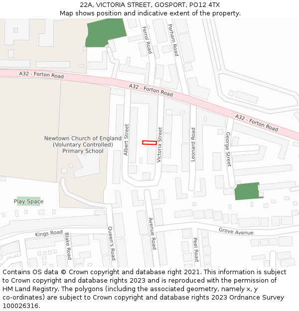 22A, VICTORIA STREET, GOSPORT, PO12 4TX: Location map and indicative extent of plot