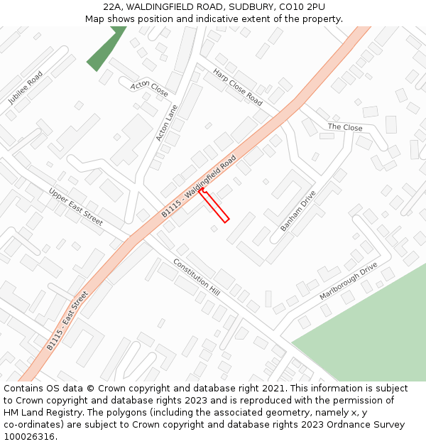 22A, WALDINGFIELD ROAD, SUDBURY, CO10 2PU: Location map and indicative extent of plot