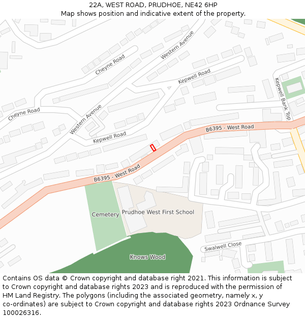 22A, WEST ROAD, PRUDHOE, NE42 6HP: Location map and indicative extent of plot