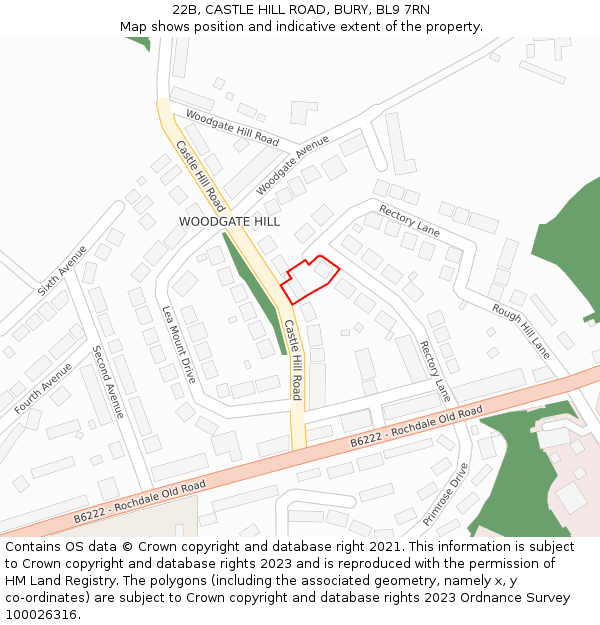 22B, CASTLE HILL ROAD, BURY, BL9 7RN: Location map and indicative extent of plot