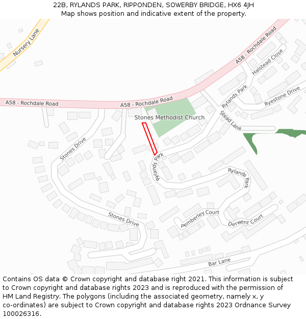 22B, RYLANDS PARK, RIPPONDEN, SOWERBY BRIDGE, HX6 4JH: Location map and indicative extent of plot