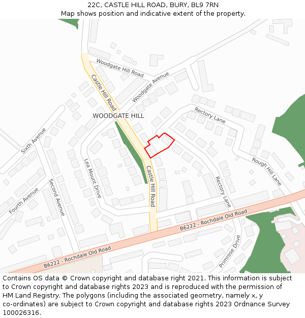 22C, CASTLE HILL ROAD, BURY, BL9 7RN: Location map and indicative extent of plot