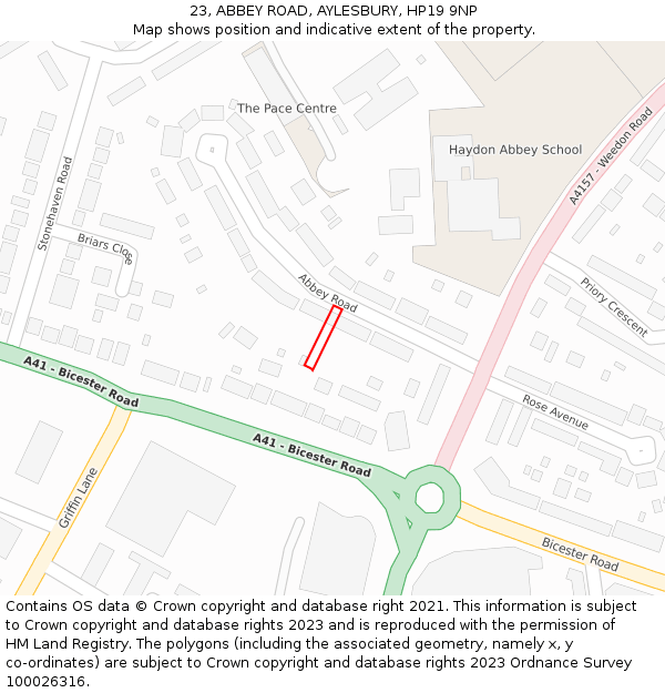 23, ABBEY ROAD, AYLESBURY, HP19 9NP: Location map and indicative extent of plot
