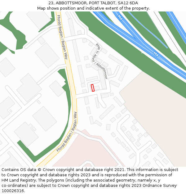 23, ABBOTTSMOOR, PORT TALBOT, SA12 6DA: Location map and indicative extent of plot