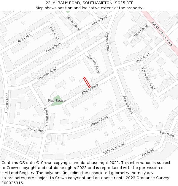 23, ALBANY ROAD, SOUTHAMPTON, SO15 3EF: Location map and indicative extent of plot