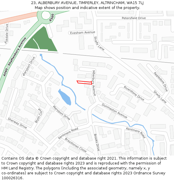 23, ALBERBURY AVENUE, TIMPERLEY, ALTRINCHAM, WA15 7LJ: Location map and indicative extent of plot