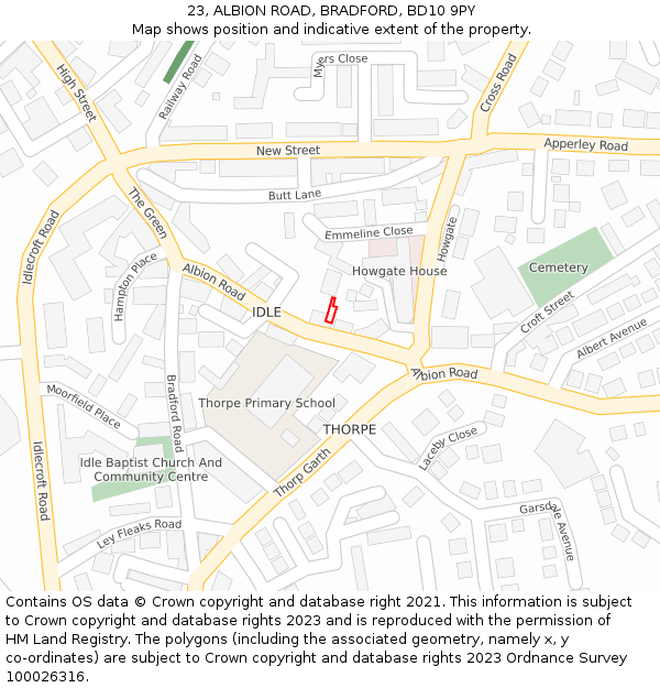 23, ALBION ROAD, BRADFORD, BD10 9PY: Location map and indicative extent of plot