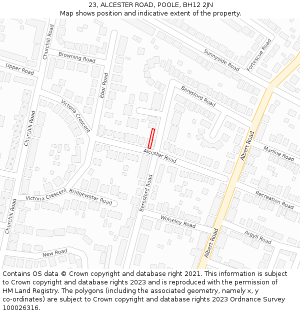 23, ALCESTER ROAD, POOLE, BH12 2JN: Location map and indicative extent of plot