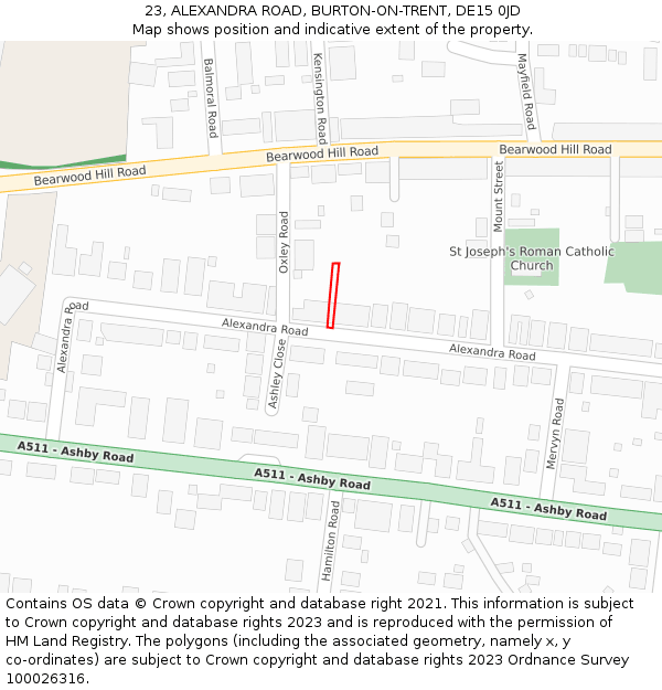 23, ALEXANDRA ROAD, BURTON-ON-TRENT, DE15 0JD: Location map and indicative extent of plot