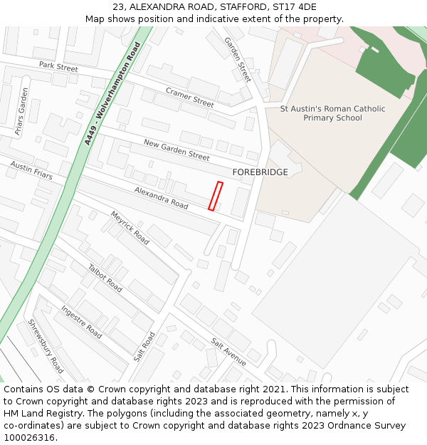 23, ALEXANDRA ROAD, STAFFORD, ST17 4DE: Location map and indicative extent of plot