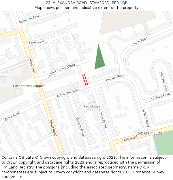 23, ALEXANDRA ROAD, STAMFORD, PE9 1QR: Location map and indicative extent of plot