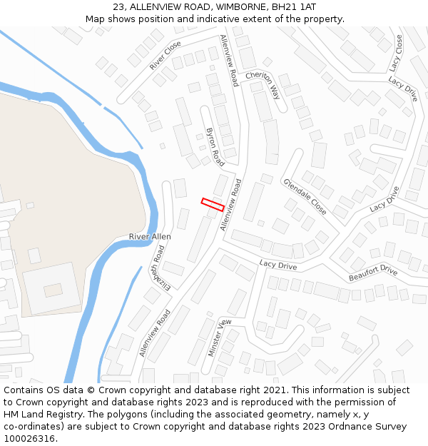 23, ALLENVIEW ROAD, WIMBORNE, BH21 1AT: Location map and indicative extent of plot