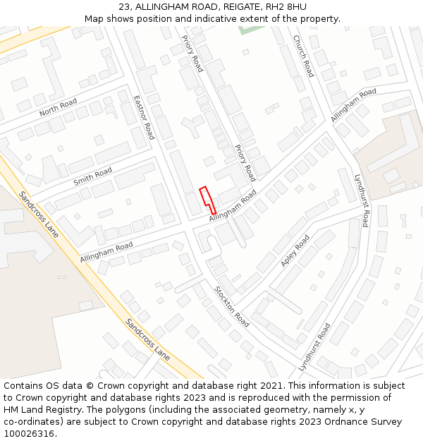 23, ALLINGHAM ROAD, REIGATE, RH2 8HU: Location map and indicative extent of plot