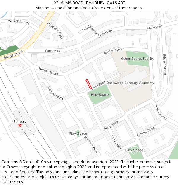 23, ALMA ROAD, BANBURY, OX16 4RT: Location map and indicative extent of plot