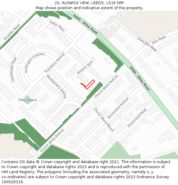 23, ALNWICK VIEW, LEEDS, LS16 5RP: Location map and indicative extent of plot