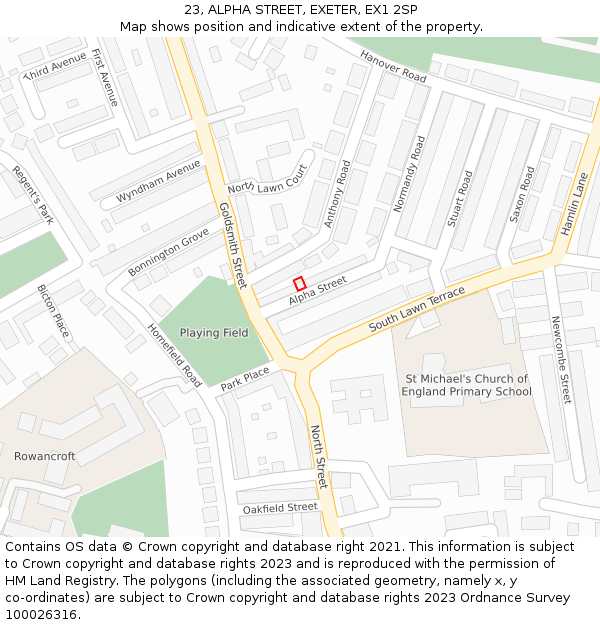 23, ALPHA STREET, EXETER, EX1 2SP: Location map and indicative extent of plot