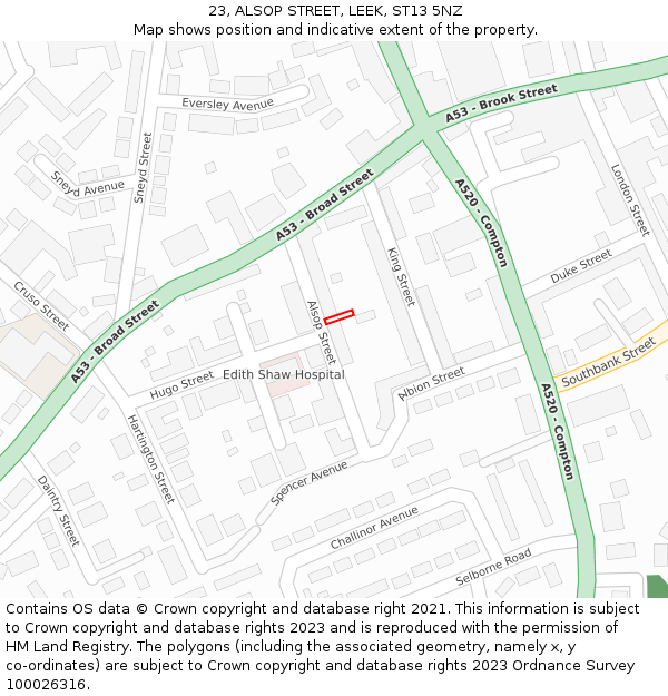 23, ALSOP STREET, LEEK, ST13 5NZ: Location map and indicative extent of plot