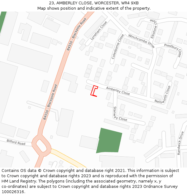 23, AMBERLEY CLOSE, WORCESTER, WR4 9XB: Location map and indicative extent of plot