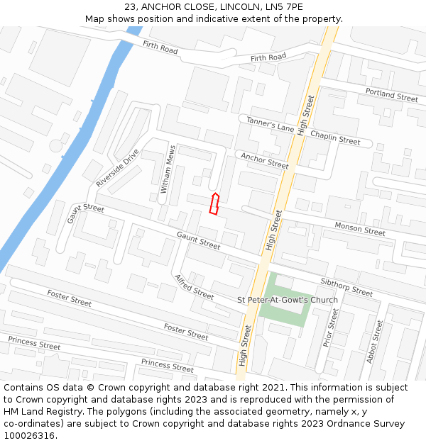 23, ANCHOR CLOSE, LINCOLN, LN5 7PE: Location map and indicative extent of plot