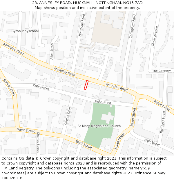 23, ANNESLEY ROAD, HUCKNALL, NOTTINGHAM, NG15 7AD: Location map and indicative extent of plot