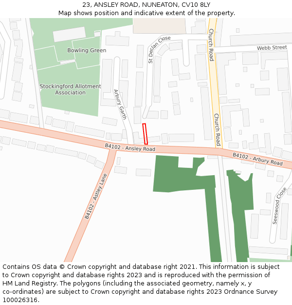 23, ANSLEY ROAD, NUNEATON, CV10 8LY: Location map and indicative extent of plot