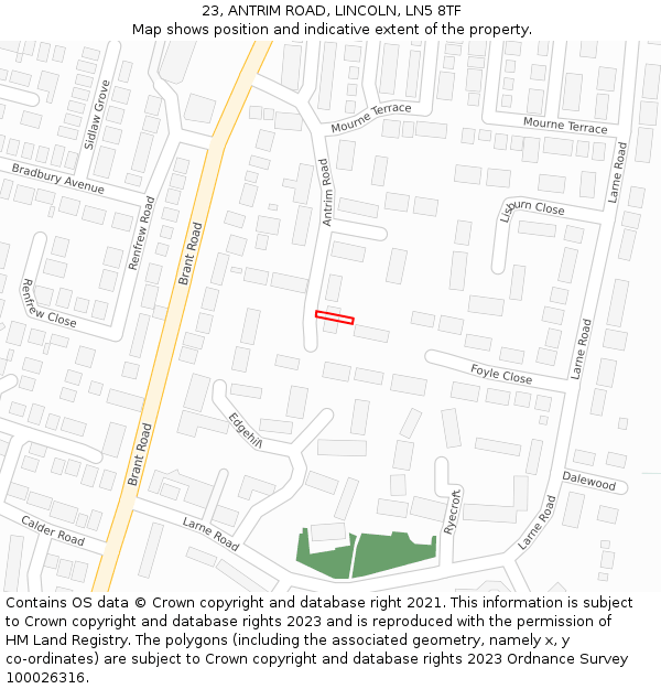 23, ANTRIM ROAD, LINCOLN, LN5 8TF: Location map and indicative extent of plot