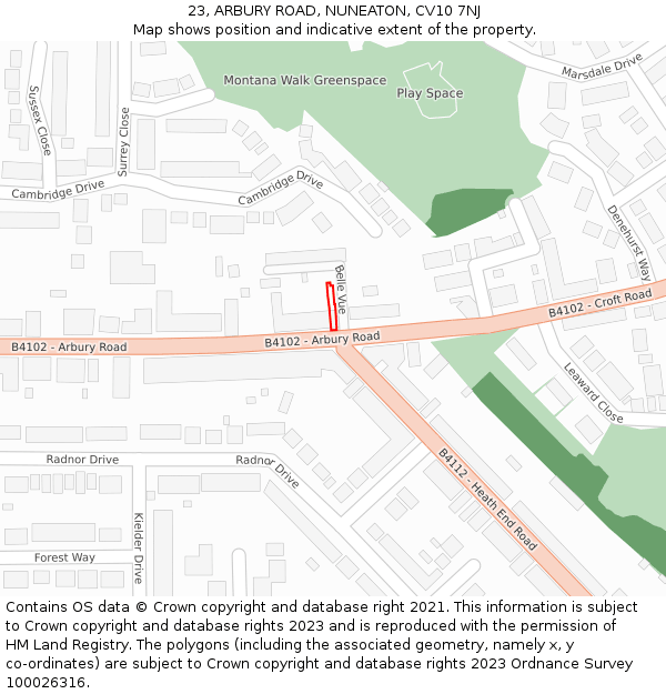 23, ARBURY ROAD, NUNEATON, CV10 7NJ: Location map and indicative extent of plot