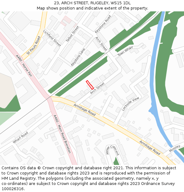 23, ARCH STREET, RUGELEY, WS15 1DL: Location map and indicative extent of plot