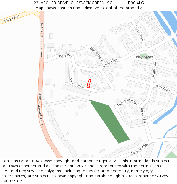 23, ARCHER DRIVE, CHESWICK GREEN, SOLIHULL, B90 4LG: Location map and indicative extent of plot