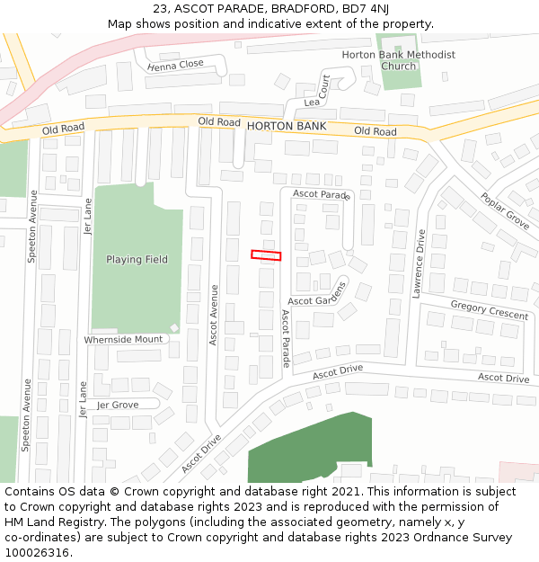 23, ASCOT PARADE, BRADFORD, BD7 4NJ: Location map and indicative extent of plot
