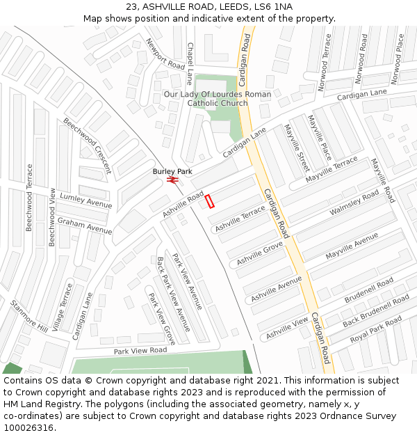 23, ASHVILLE ROAD, LEEDS, LS6 1NA: Location map and indicative extent of plot
